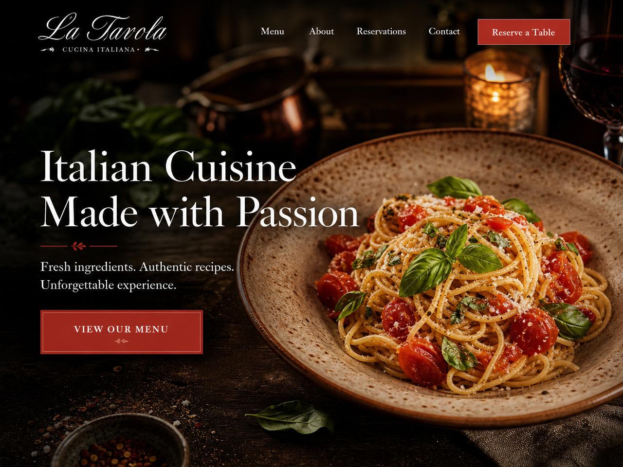 Restaurant website design example